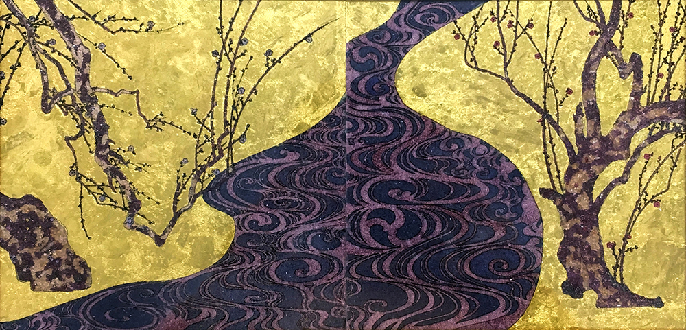 ジュエリー絵画 尾形光琳『紅白梅図屏風』